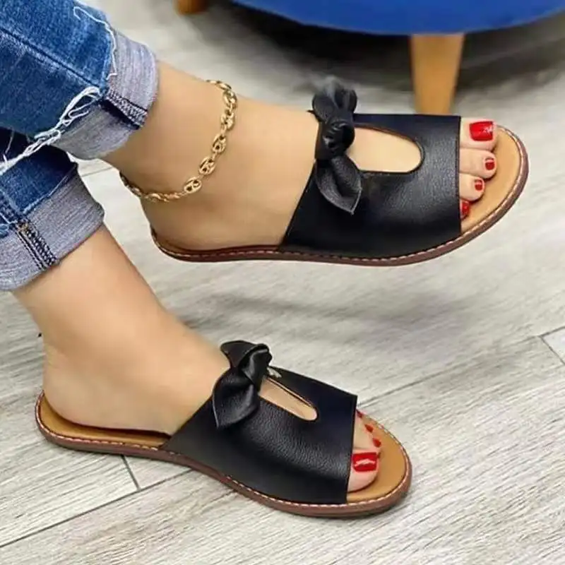 Slip-on Sandals for Women Casual Summer Fashion Butterfly Knot Crystal Loafers Shoes Breathable Platform Sandals 