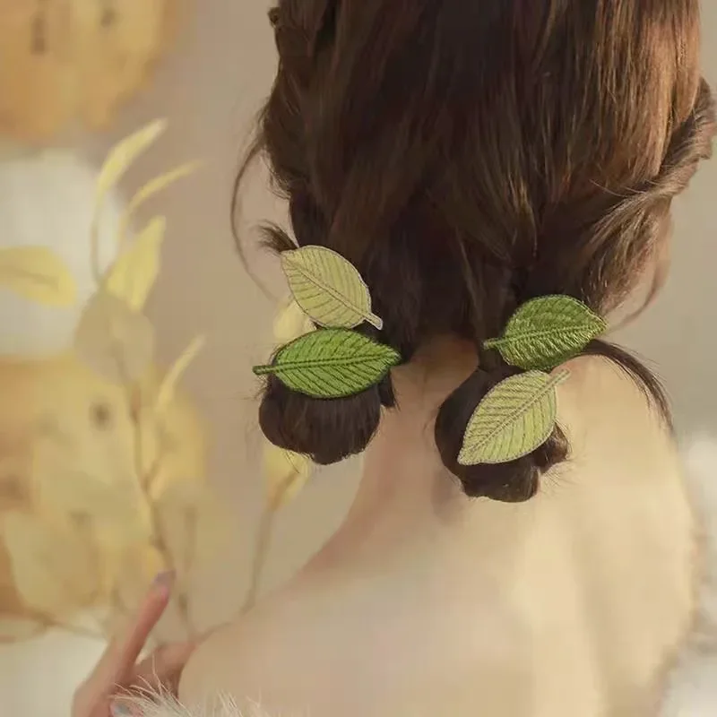Embroidery Green Leaf Hairpin Women Bangs Side Duckbill Clip Fresh Spring Summer Fairy Hair Clips Sweet Cute Girls Headwear