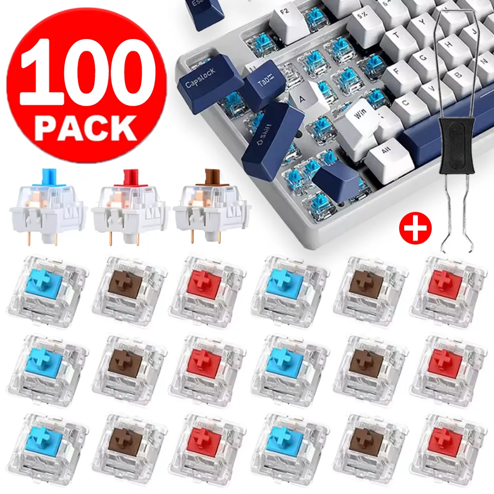 10/50/100Pcs 3Pin 교체 기계식 키보드 스위치 블루 레드 브라운 컬러 DIY 키보드 LED 게임 키보드 용 클리커 키