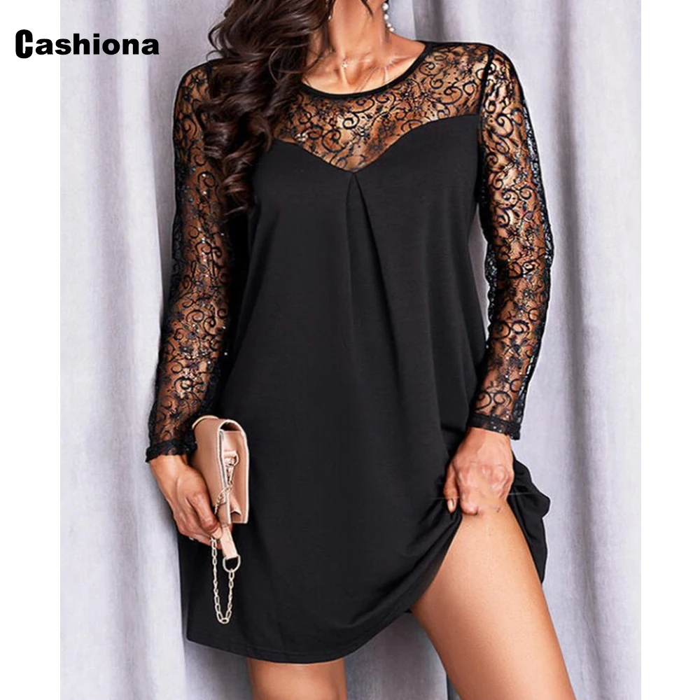 satin midi skirt Cashiona Plus Size Women Knee-Length Party Dress Long Sleeve Robe Dresses 2022 Spring New Fashion Splice Lace Shirts Dress Femme sequin skirt