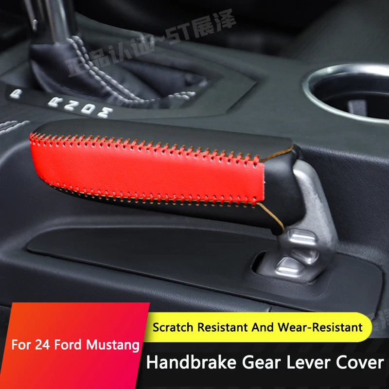 TAJIAN Car Gear Handbrake Sleeve PU Leather Cover Anti-Skid Auto Parking Brake Suede Decoration For Ford Mustang Accessorie