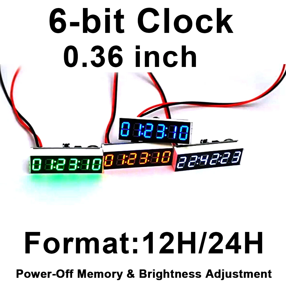 Compact LED Digital Clock with 6-Digit Display and Power-Off Memory