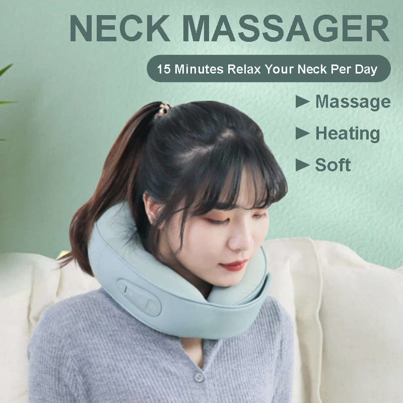 Neck Massage Pillow Electric Massager Knead Heating U Shaped Travel