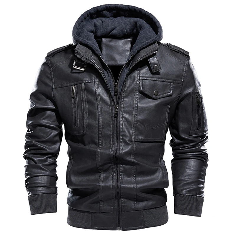 Man Winter Thick Warm Vintage Hooded Collar Club Bomber Leather Coats chaqueta Motorcycle Jacket Men Casual PU Leather Jackets leather jackets men winter jacket