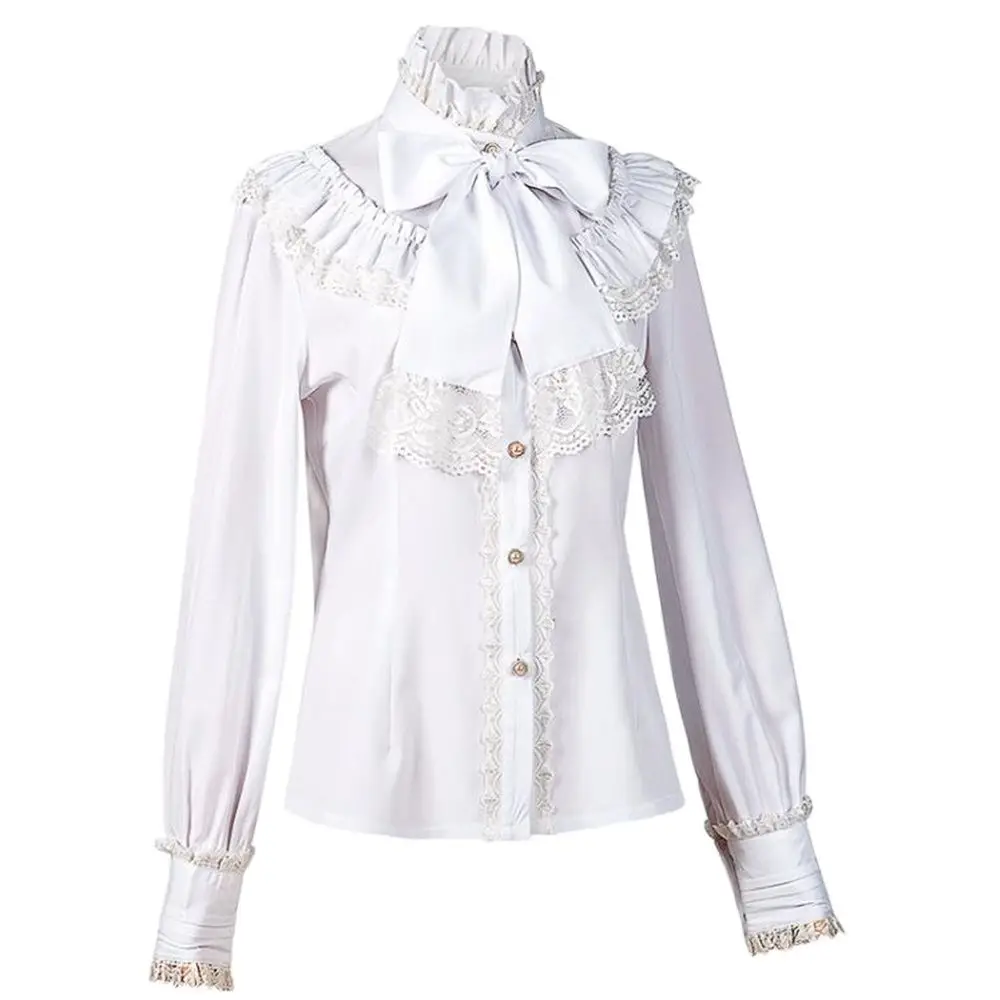 

Gothic Shirts Women Vintage Lolita Style Gigot Sleeve Blouses Girls Victorian Sweet Lace Ruffles Bandage Tops Blusas Mujer