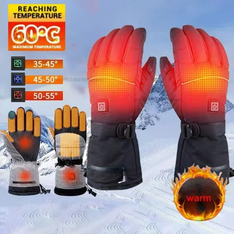 Electric Heated Gloves Touchscreen Heating Thermal Gloves Winter Moto Heated Outdoor Warm Waterproof Windproof