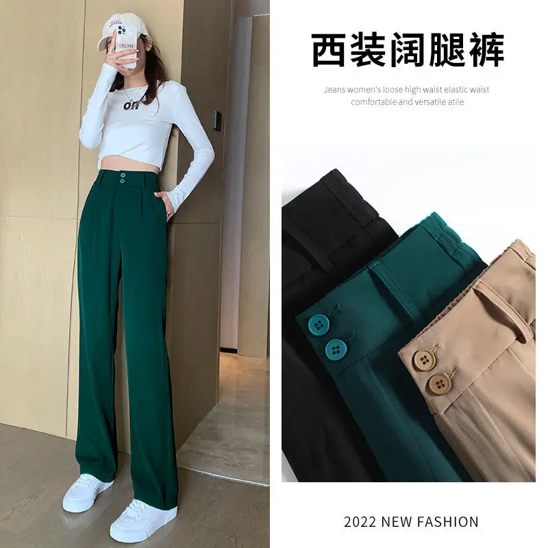 Ice Silk Wide Leg Pants Women Wide Leg Pants 2022 Spring and Autumn Female  Ice Silk Light Wide Leg Trousers Solid Color High - AliExpress