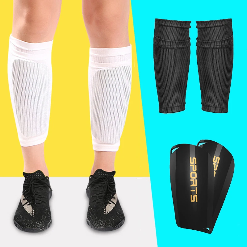 2 pièces Blanc Football Protège-tibia Chaussettes Pour Homme Avec