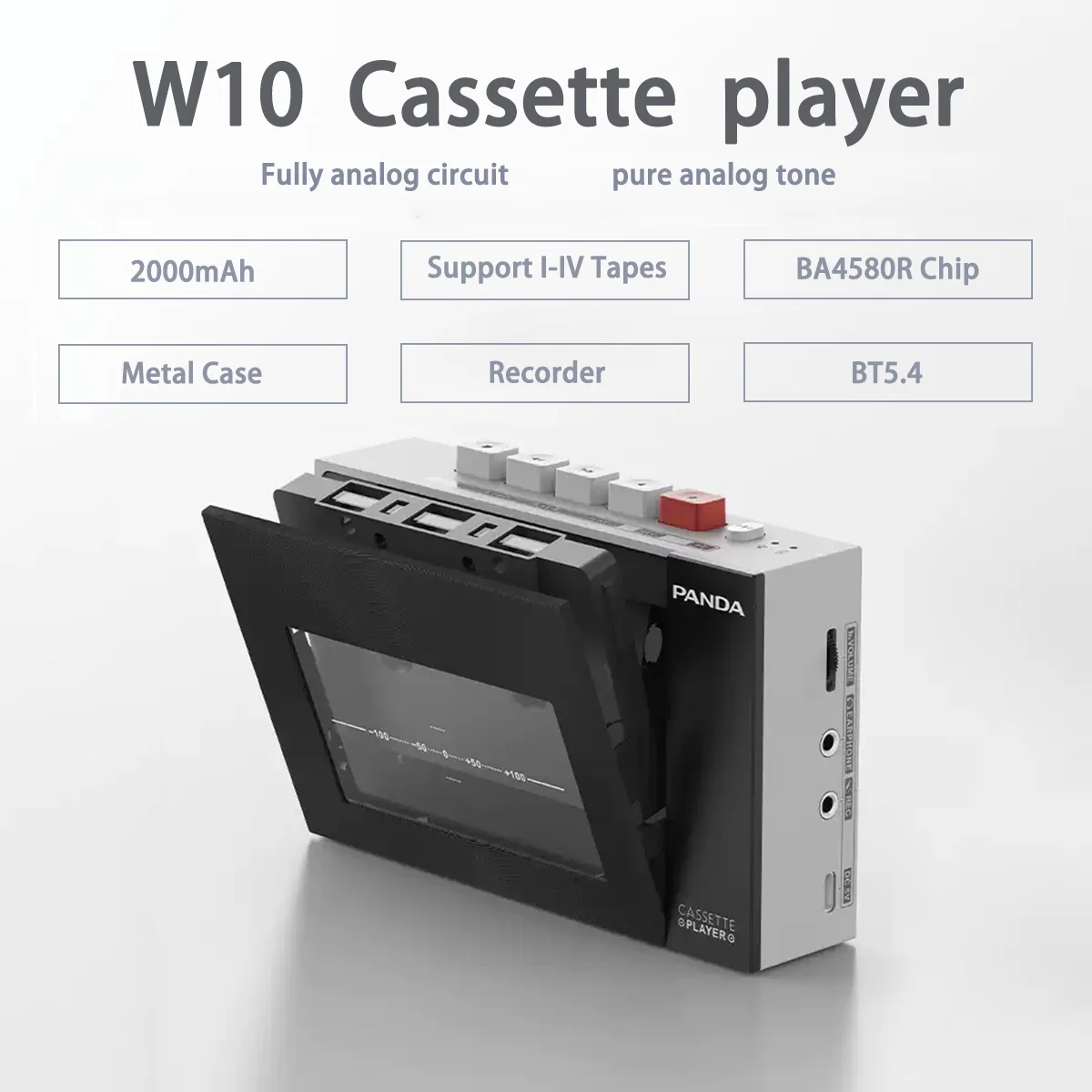 Panda W10 Retro Bluetooth-compatible Cassette Player Tape Recorder Music Player Portable Walkman Audio Multiple Power Supply
