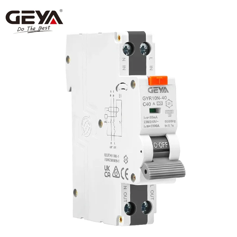Circuit Breaker GEYA GYR10N-40 Electronic Type RCBO 18mm 230V 1P+N 6KA Residual Current Over Current Protection Max 40A