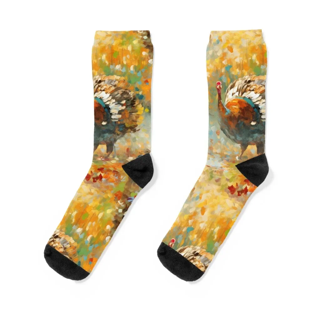 Impressionist Thanksgiving Turkey Socks set snow short fashionable Mens Socks Women's