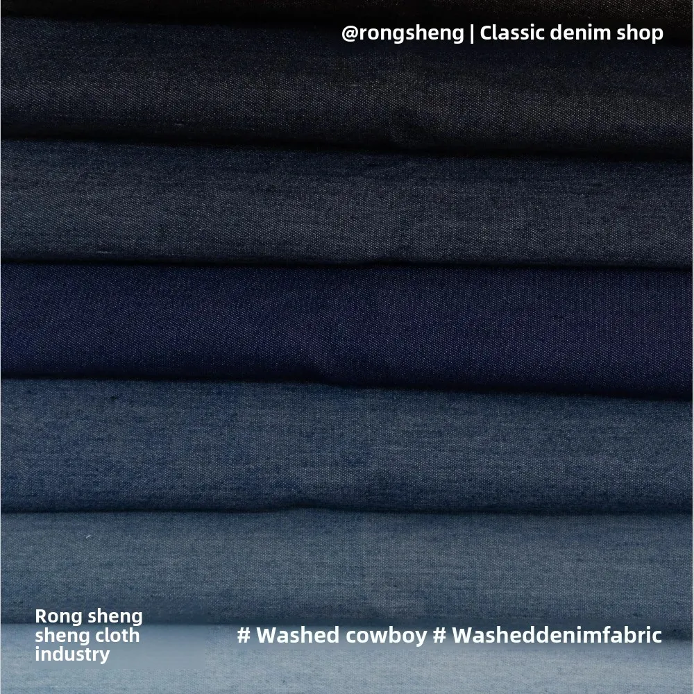 Cotton Polyester Stretch Plain Weave Washed Denim Fabric Spring Summer Shirt Bag Shoe Cap Handmade Thin Denim No Wash Fabric