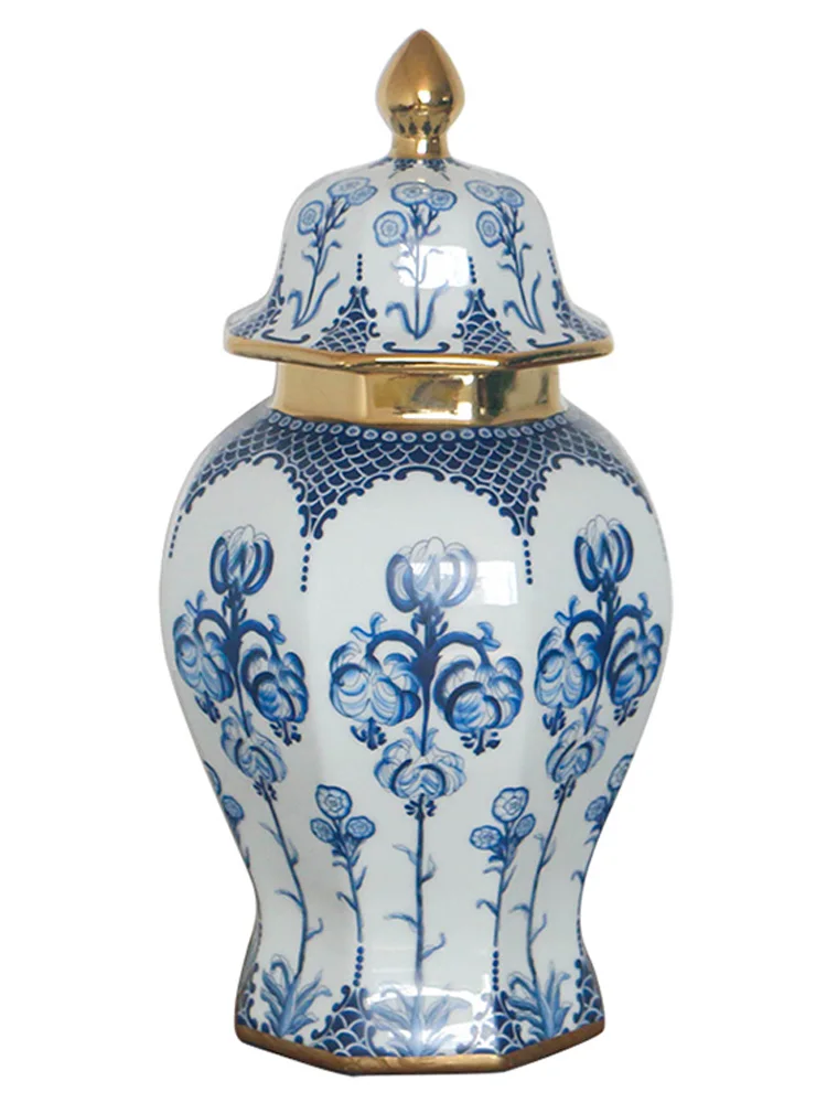 Modern Luxury Gilded Flower Ceramic Jar Large General Jar Flower Arrangement Vase Ornaments Crafts Porcelain Interior Decoration 5