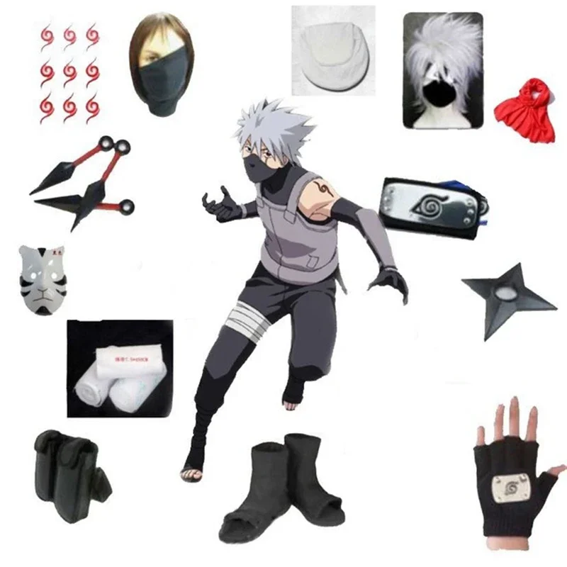 

Anime Cosplay Hatake Kakashi cosplay costume Clothes halloween mask custom made size for adult women men wig