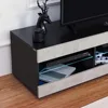 LED TV stand, gray black TV stand with LED lights, TV media console with glass frame 3