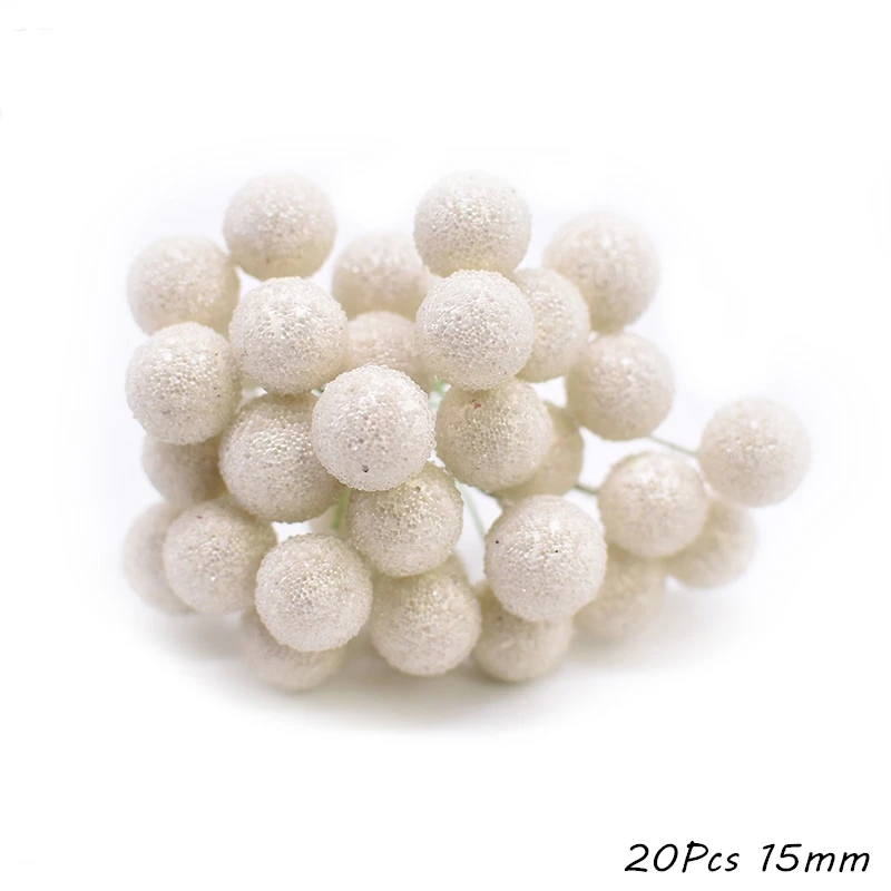 White Theme Artificial Flower Cherry Stamen Berries Bundle DIY Christmas Decoration Wedding Cake Gift Box Wreaths Xmas Decor