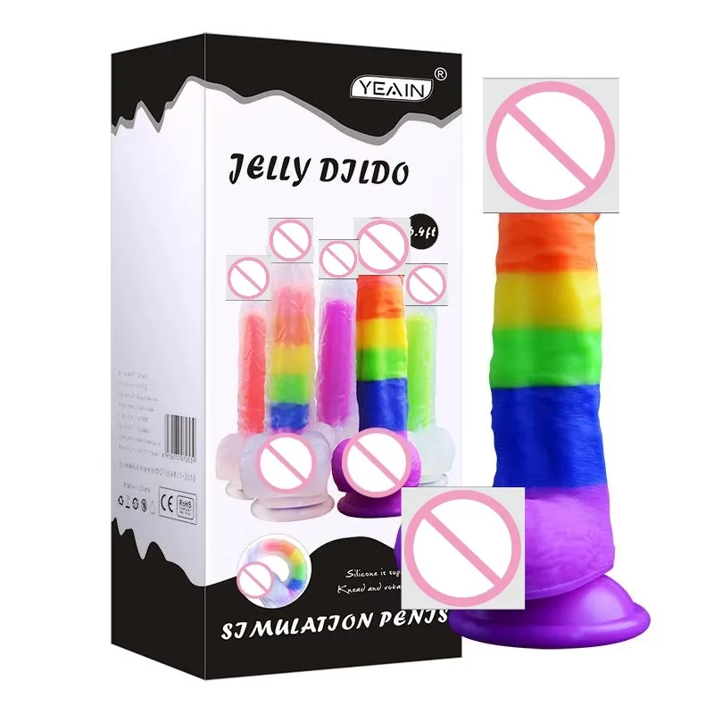 Realistic Dildo Suction Cup Rainbow Five-color Extra-large Extra-thick Dildo Fake Cock Vaginal Masturbator Female Couple Sex Toy