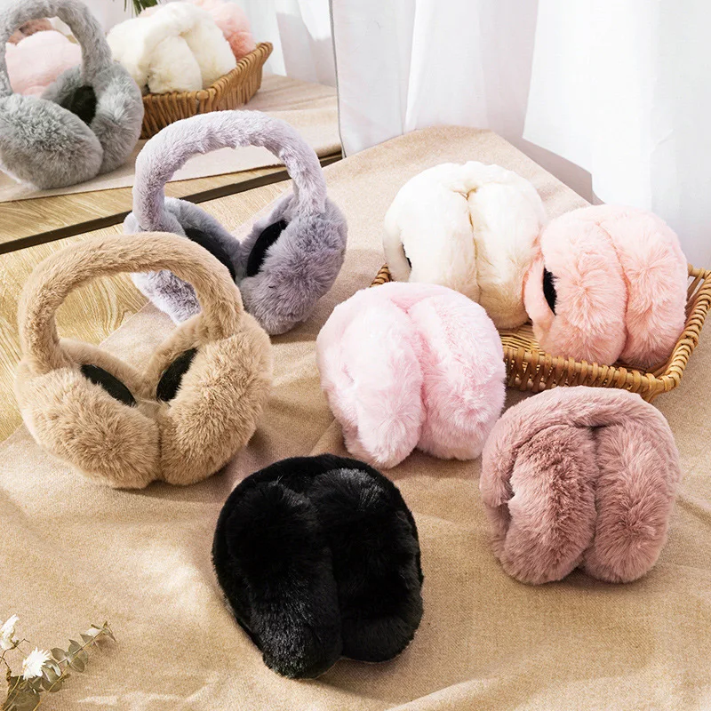 Comfortable Stylish Winter Thermal Unisex Fluffy Ear Covers Soft Unisex Earmuffs Solid Color for Hiking