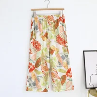 Summer new women's 100% viscose pajama pants cropped pants thin loose wide leg pants home pants pajama plus size cute shorts - Image 6