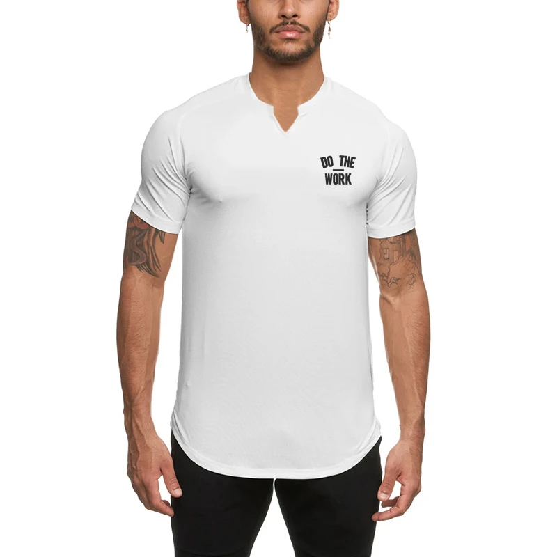 Compression V-Neck Short Sleeve T Shirt Mens Summer Tight Gym Clothing Fitness Bodybuilding Sports Shirt Muscle Workout T-Shirt