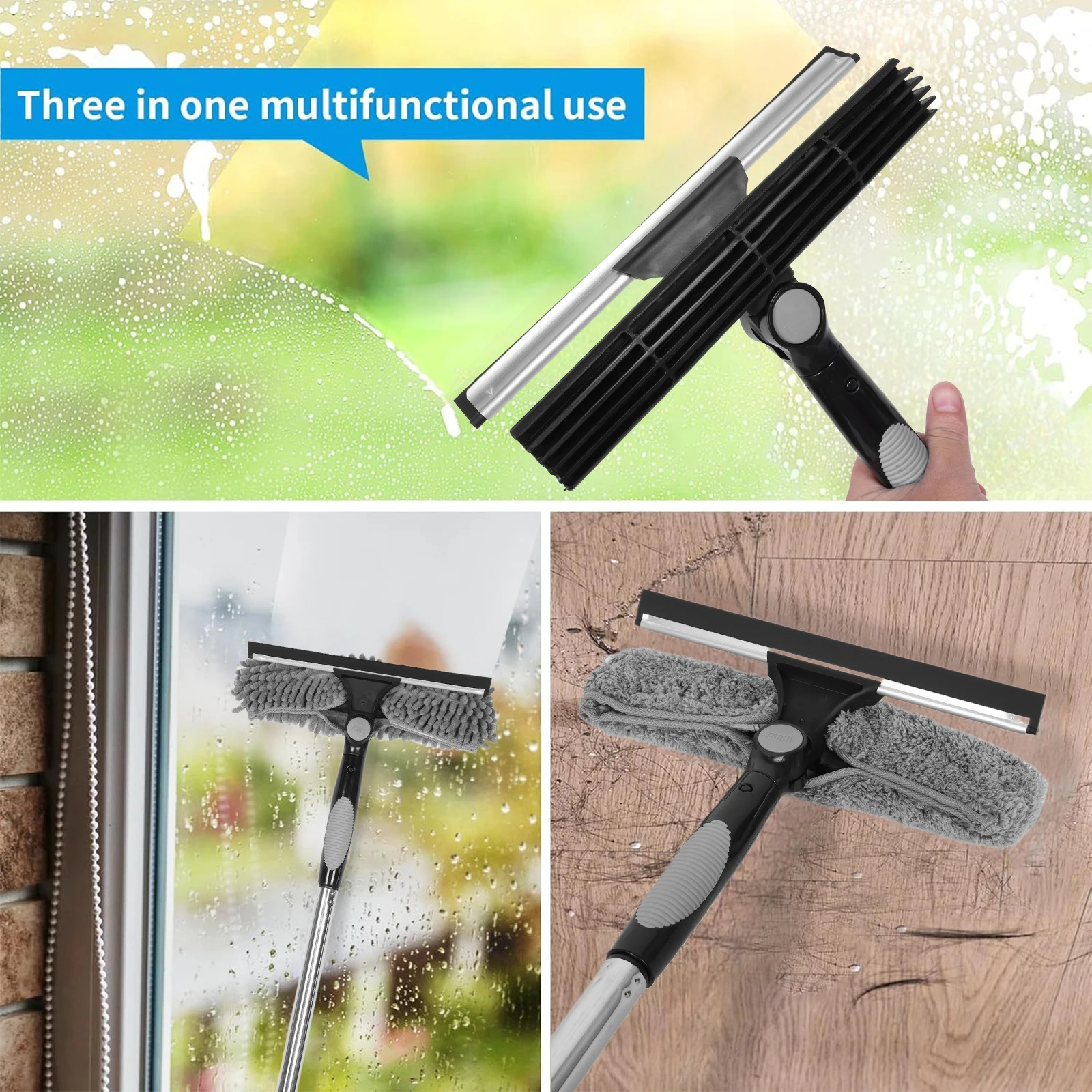 2 in 1 Mop Splicing Rod Rotatable Bathroom Mirror Glass Wiper Adjustable Long Handle Cobweb Duster for Dusting Cleaning Supplies