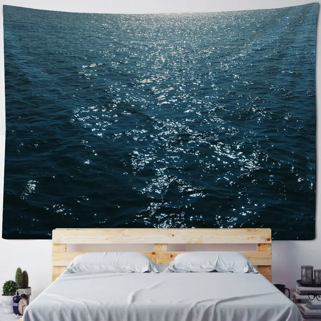 Tapisserie de mer scintillante, tissu mural suspendu, décoration murale de chambre à coucher, tapis de pique-nique en plein air, draps de plage 6