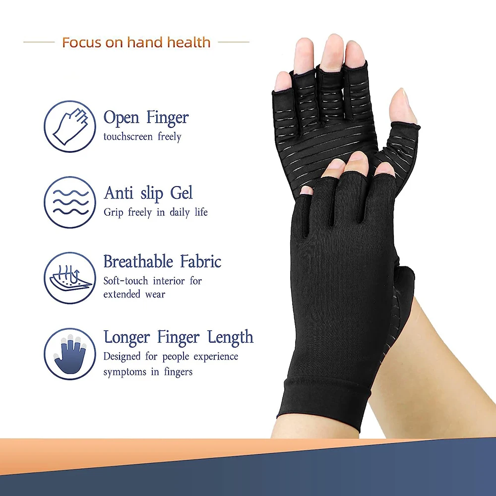 1 Pair Arthritis Compression Copper ion Gloves,Relieve Hand Pain Swelling&Carpal Tunnel Fingerless for Typing,Support for Joints 5
