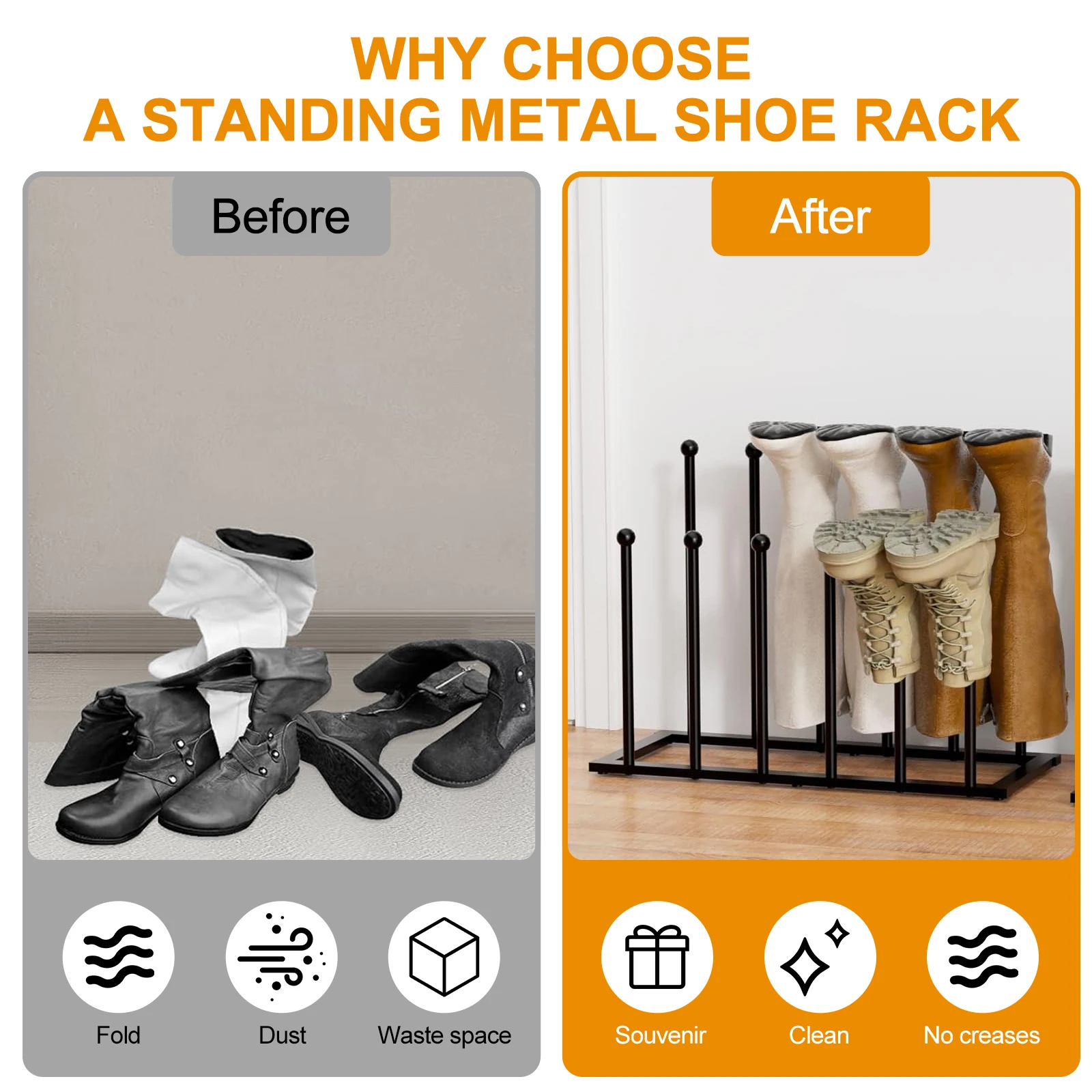 Free Standing Boot Rack Organizer, Metal Boot Storage Rack, Removable Tall Storage, Multifunctional Holder, Home, shoe rack shoe organizer