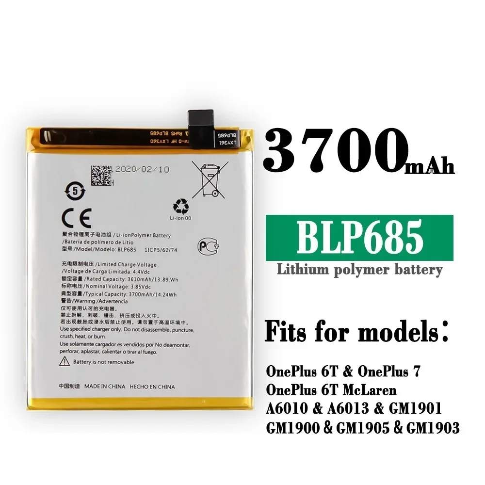 

Oneplus 6T Replacement Phone Battery For OnePlus 6T A6010 BLP685 4500mAh High Quality Replacement Li-ion Batteries