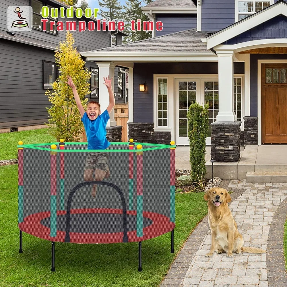 5FT Trampoline with Safety Enclosure Net, Parent-Child Interactive Game Fitness Trampoline Toy 5
