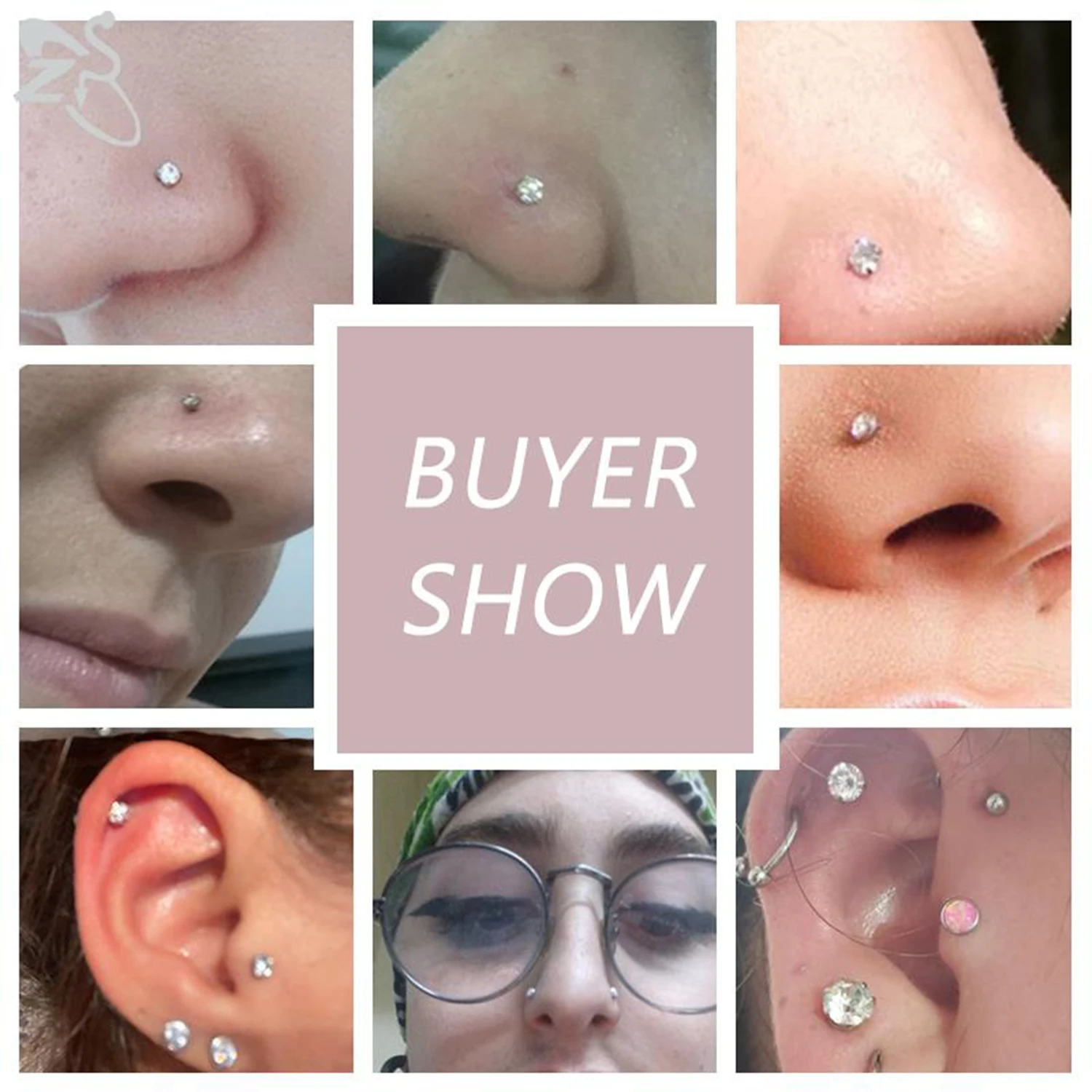 ZS 1PC 18/20G 925 Sterling Silver Nose Stud Gold Color Crystal Nose Piercings Screw L-Shape Retainer Nostril Piercing 2-3.5mm 6