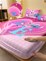 1 cartoon cute Stitch pattern digital printed frosted Fitted Sheet,bedroom printed bed cover,bedding(No pillowcase) 1