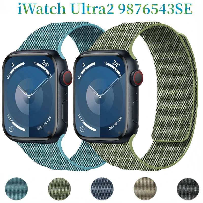 

New Denim Magnetic Nylon Strap For Apple Watch Ultra2 49mm 9 8 7 45mm 41mm Bracelet Belt iWatch 6 5 4 SE2 44mm 40mm 42mm Band