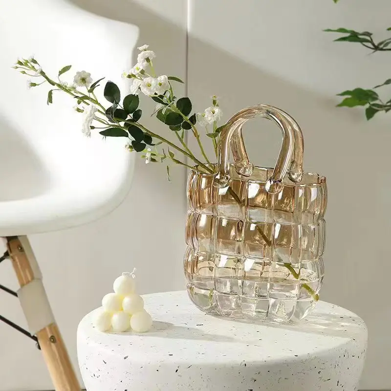 Purse Vase Handbag Vase Clear Wide Mouth Glass Bag Flower Pot Aquatic Plant Fish Tank Garden Office Wedding Home Table Decor