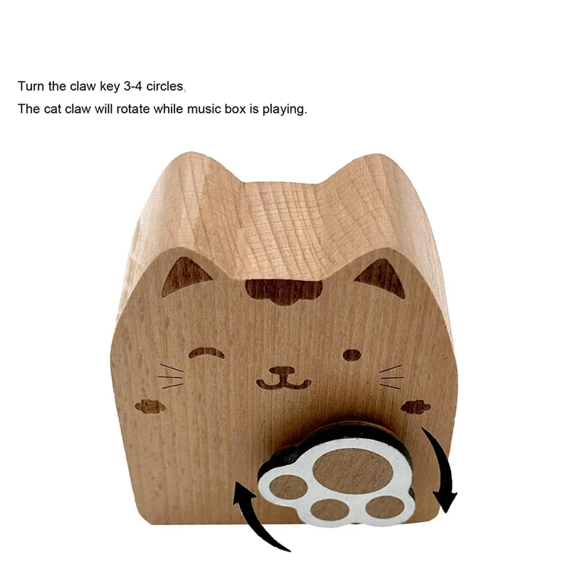 Wood Cat Wind Up Music Box Rotating Mechanism Movement Musical For Birthday Gifts A 1 Piece