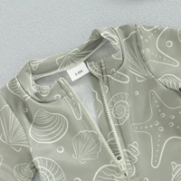 Kids Baby Boys Summer Swimwear Toddler Beach Swimming Suit Casual Cute Sea Element Prints Zipper Short Sleeve Monokini Swimsuit 4