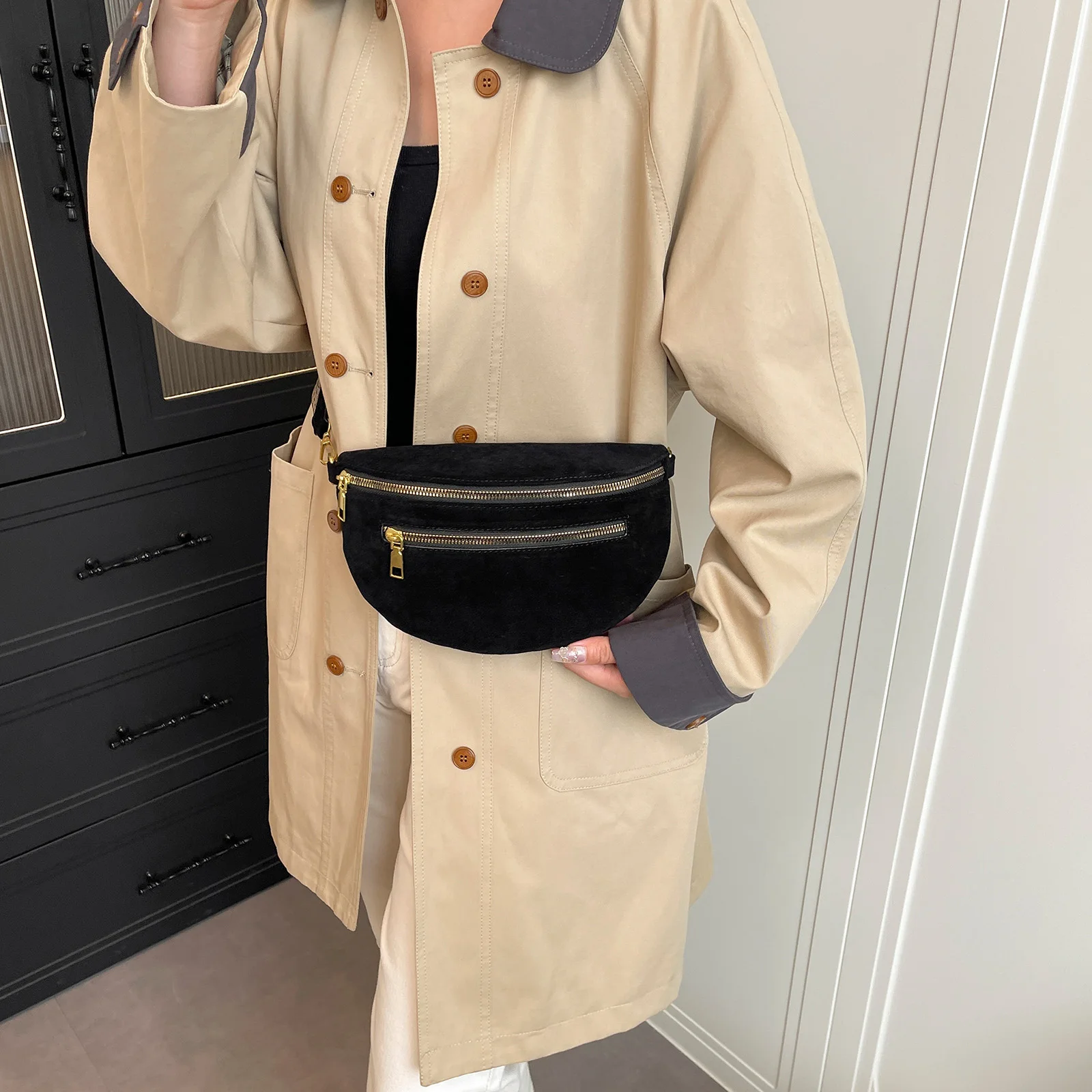 Crossbody Sling Bag PU Leather Trendy Fanny Pack Belt Bag for Women Everyday Use Work Travel