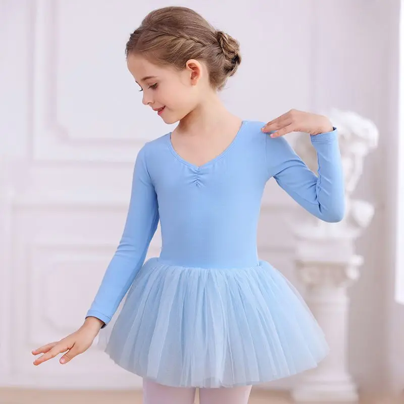 Girls Dancewear Short-sleeved Practice Clothes Tutu Girls Chinese Dance Clothes Ballet Dress Gymnastics Clothing