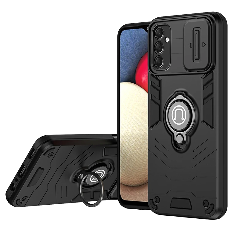 Shockproof Armor Phone Case with Magnetic Ring Holder and Wireless Charging Compatibility