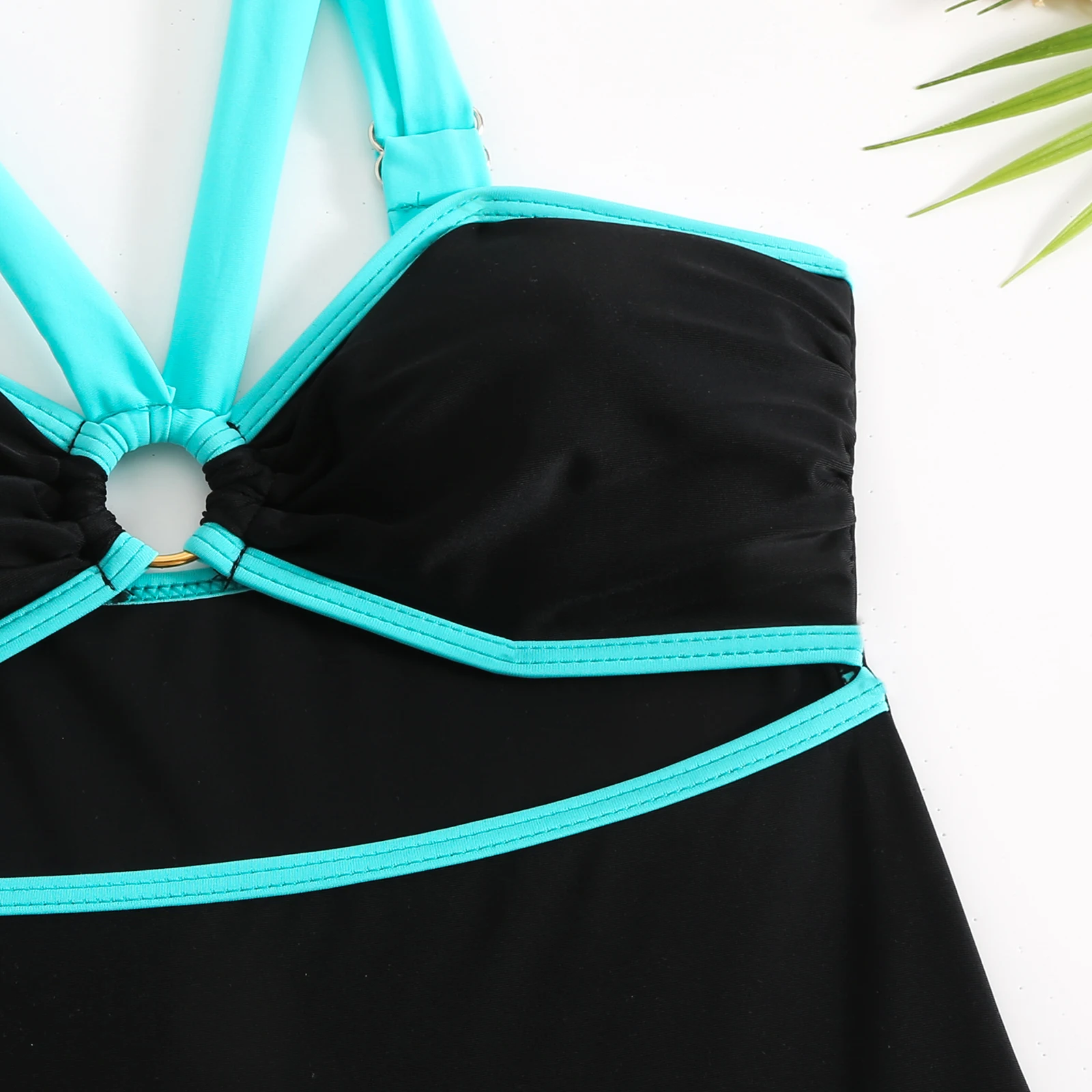 SUNSIREN Sexy Hollow Out One-Piece Swimsuit Women Color Contrast Halter Black Beach Wear Beige Swimwear With Cover Ups Summer