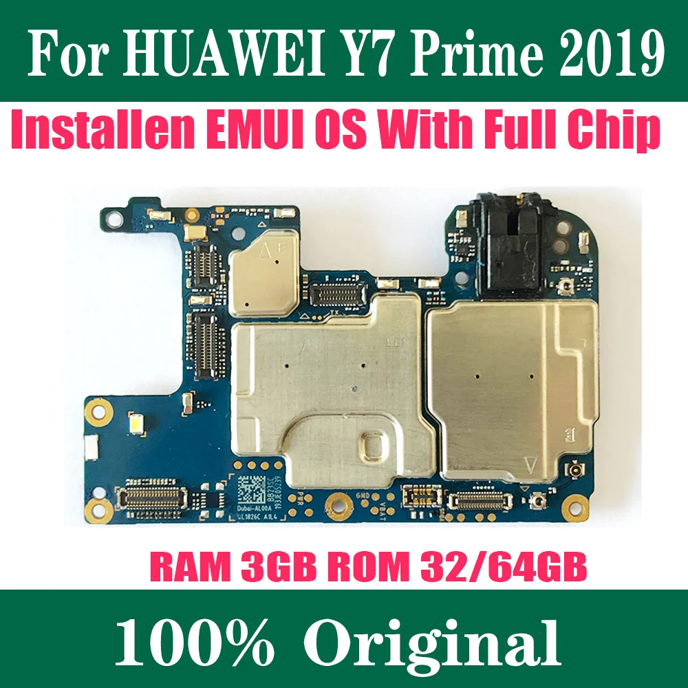 For Huawei Y7 Prime 2019 Motherboard 100 Original Mainboard Emui 3+32g 3+64g Logic Board With
