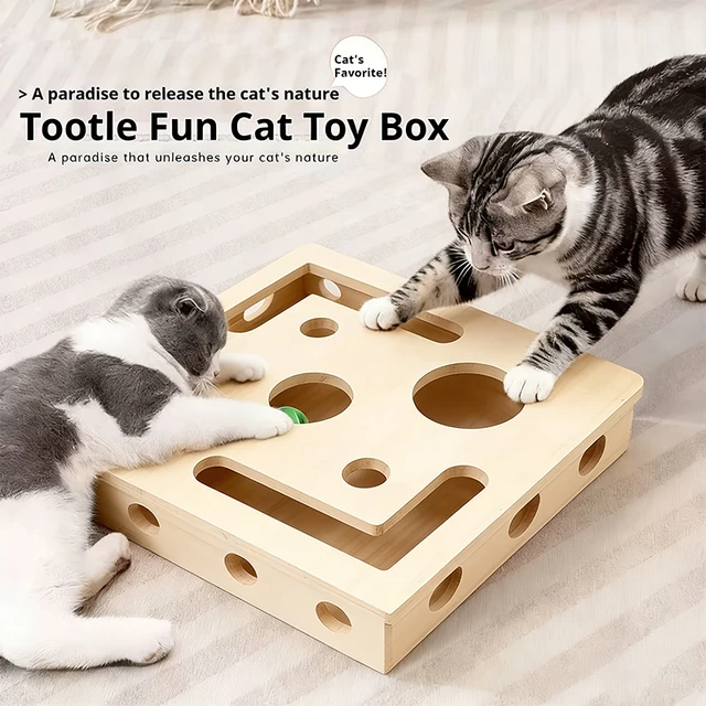 Wooden Cat Nail File Enrichment Box Scratching Smart Toy Box for Indoor Cats Stress-Free Alternative to Nail Clippers with Balls 5