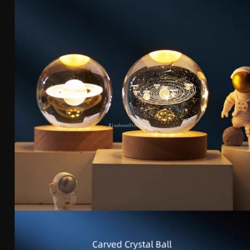 3D Crystal Lights Lamp Glowing Planetary Galaxy Night Light Crystal Ball for Bedside Light Home Decor Christmas Gift led night lamp
