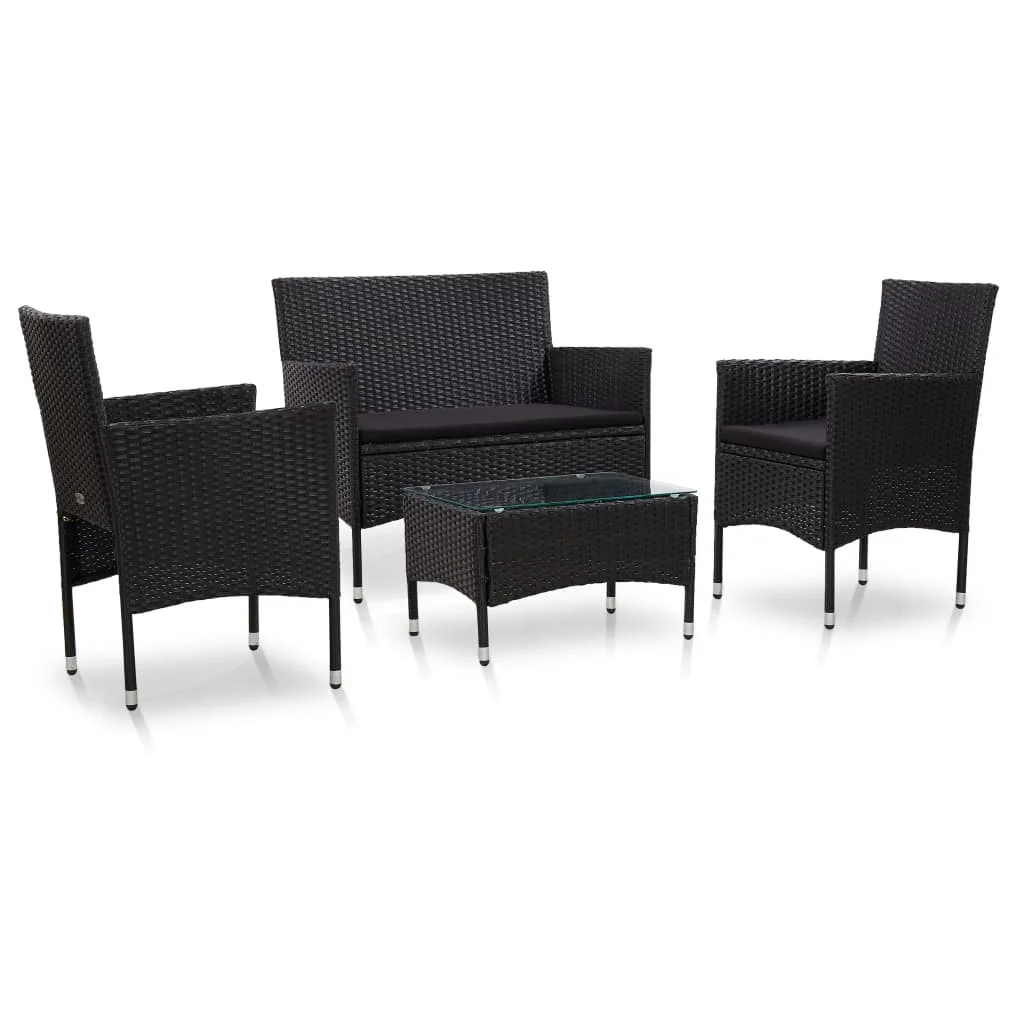 

4 Piece Patio Lounge Set with Cushions Poly Rattan Black A Outdoor Table and Chair Sets Outdoor Furniture Sets