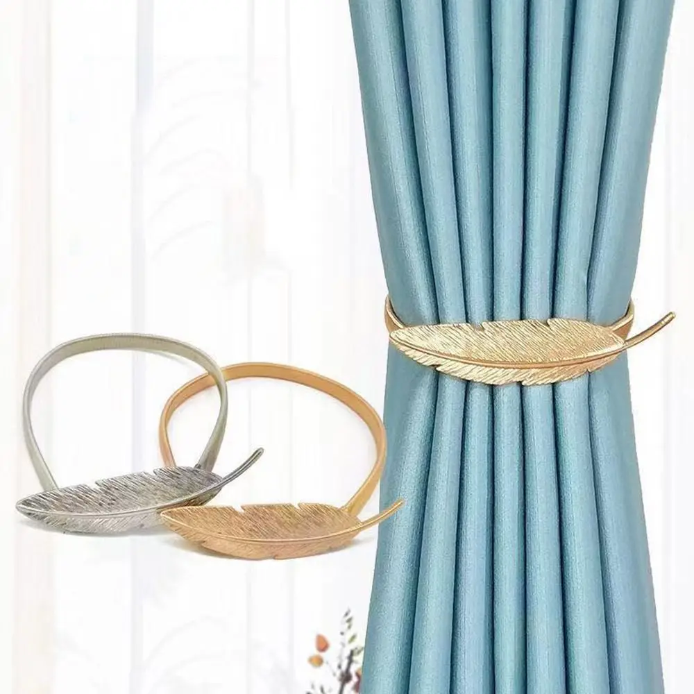 Elk Feather Elastically Stretchable Curtain Tie Backs Leaf Peacock Peony Curtain Tieback Rope Holder Hooks