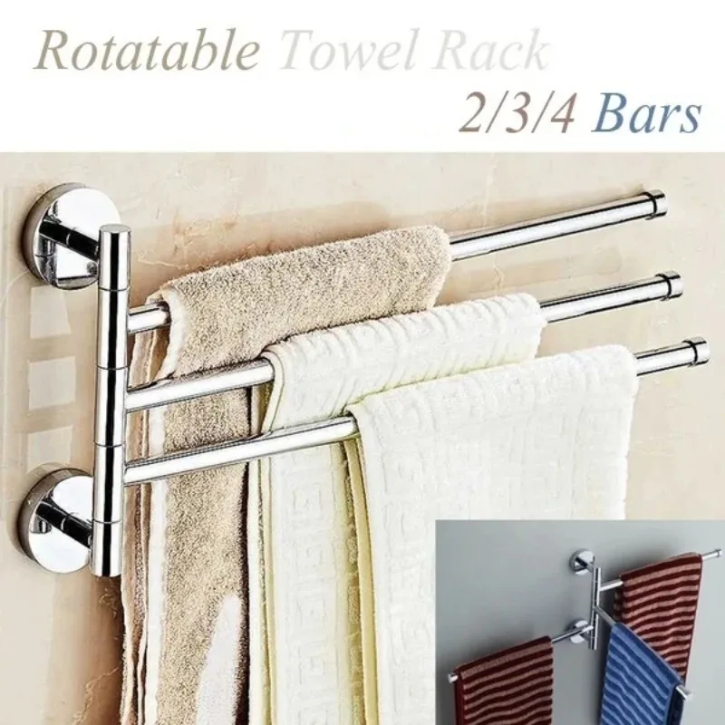 

2/3/4 Bars Stainless Steel Towel Bar Rotating Towel Rack Bathroom Towel Rack Accessory Straight Bracket
