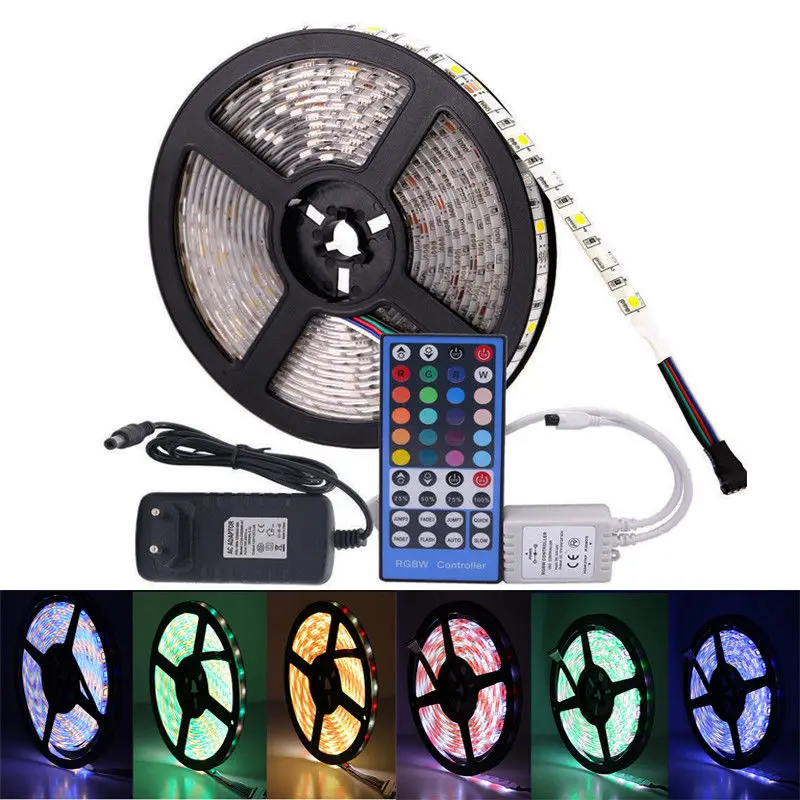 

DC 12V 5050 RGB LED Strip 5M 300LED RGB+White/Warm white LED Light Strip with +3A Power+Controller remote