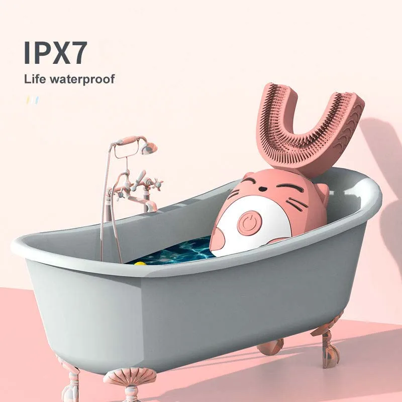 충전식 360도 전동칫솔 휴대용 U자형 부드러운 칫솔모 어린이용 자동 전동칫솔