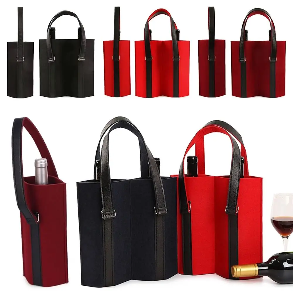 SolidColorStorageBagSimpleBottleCarrierRedWinePouchFeltBag