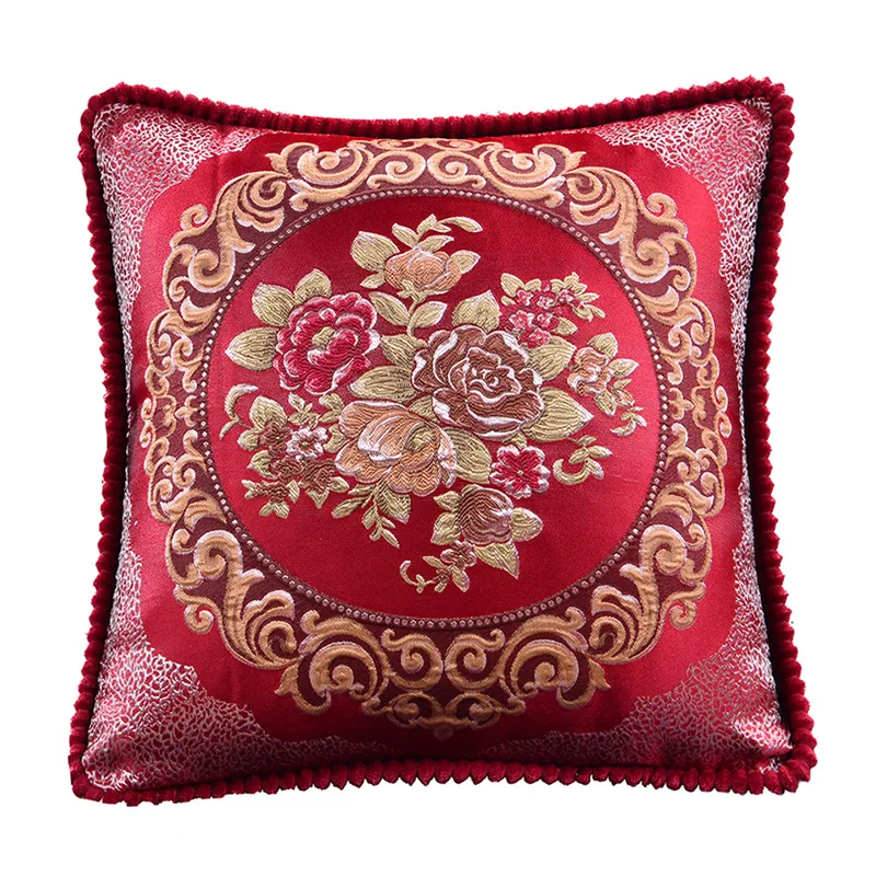 Wine Red floral medallion embroidered pillow cover